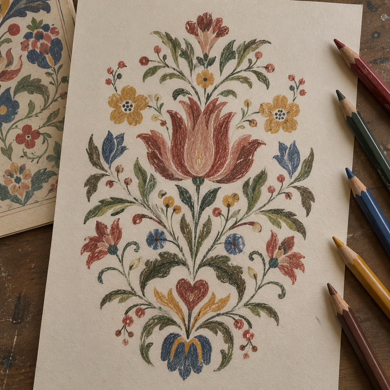 10.16.26  Colored Pencil: European Folk Art & the Central Bouquet  October 16 @ 9:30am - 12:30pm